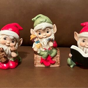Vintage Set of 3 Homco Ceramic Christmas Elves.